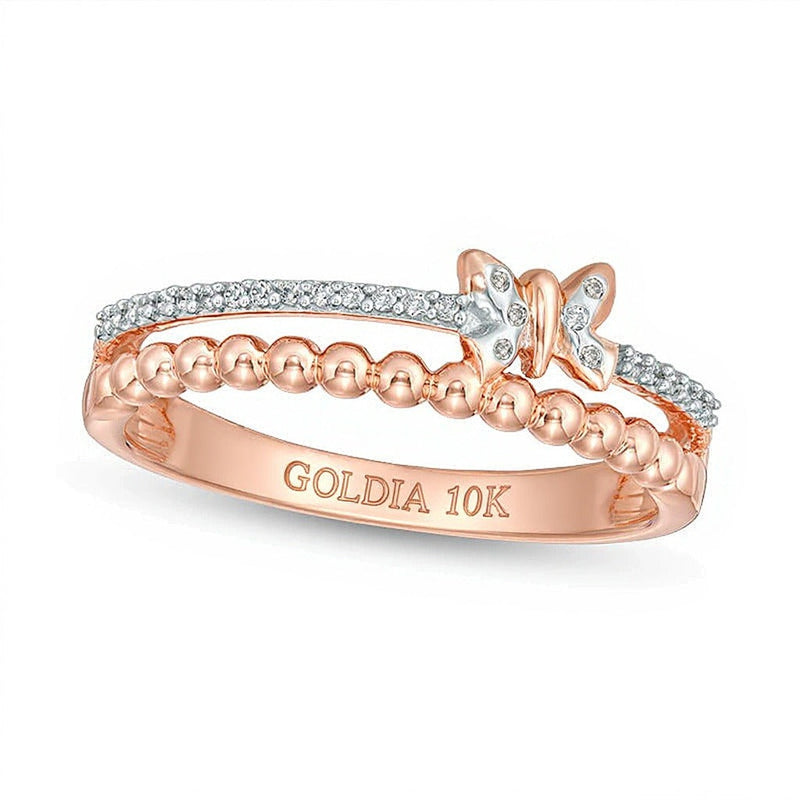 0.1 ct. Gesamtgewicht Diamant-Schmetterling Stapelring aus 10K Roségold