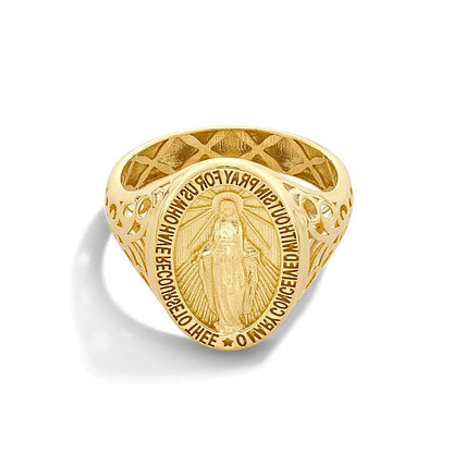 Miraculous-Medaille Siegelring aus massivem 14K Gelbgold für Damen - Größe 7