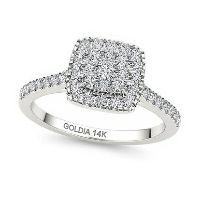 Verlobungsring mit mehreren Diamanten und quadratischem Rahmen 0,5 ct. Gesamtgewicht in 14K Weißgold