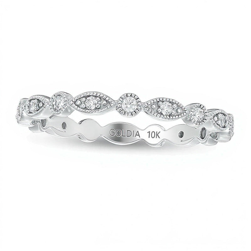 Memoire-Ring mit 0.2 ct. Gesamtgewicht Diamanten in Marquise und rund im Vintage-Stil in 10K Weißgold