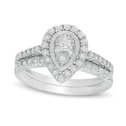 Braut-Set mit Diamanten im Tropfen- und Rundschliff, 0.2 ct. Gesamtgewicht, in rhodiniertem Sterlingsilber