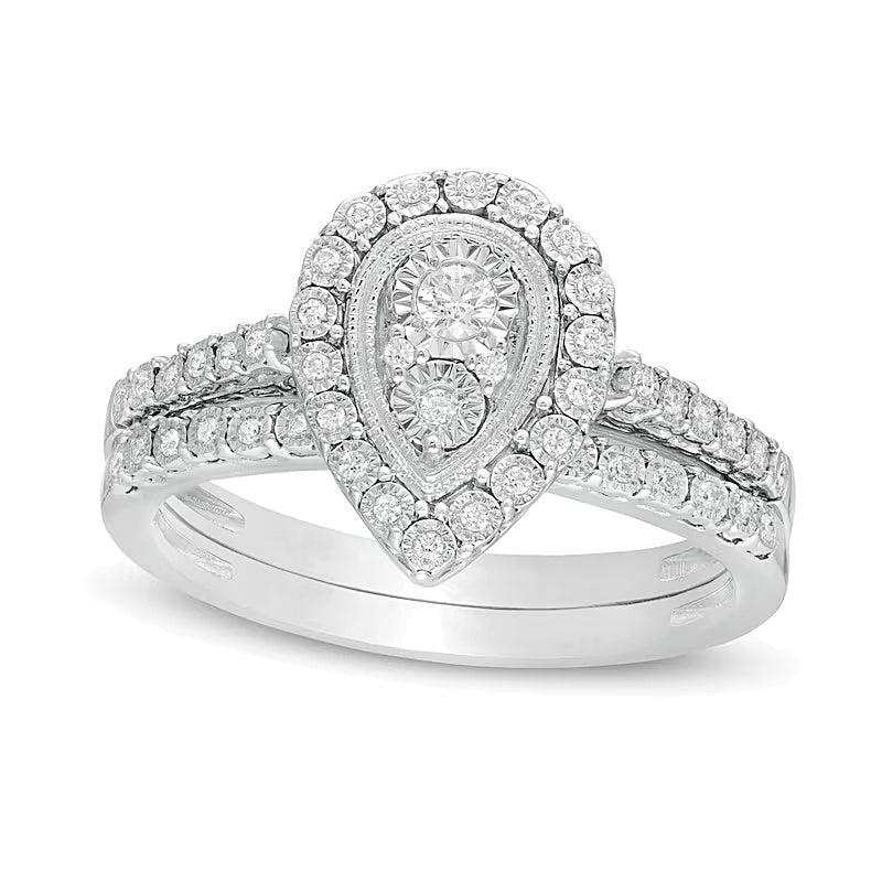 Braut-Set mit Diamanten im Tropfen- und Rundschliff, 0.2 ct. Gesamtgewicht, in rhodiniertem Sterlingsilber