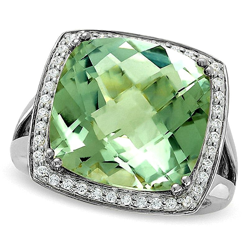 Ring mit Quarz im Kissenschliff aus rhodiniertem Sterlingsilber mit Diamant-Besatz für Damen