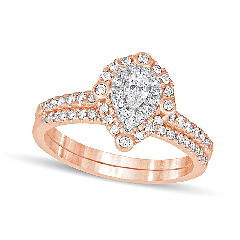 0.63 ct. Gesamtgewicht Braut-Set mit tropfenförmigen Diamanten in 10K Roségold