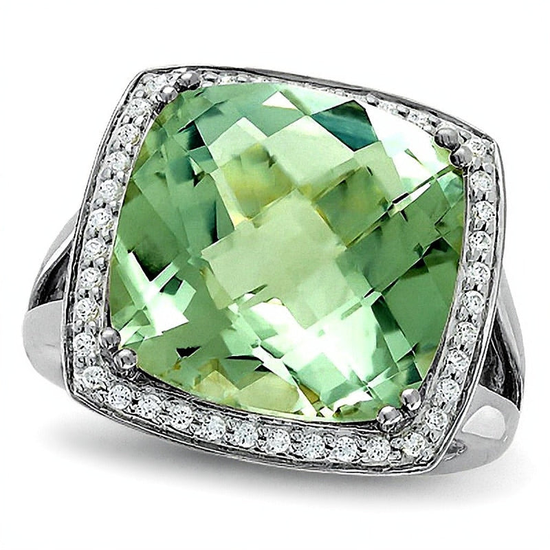 Ring mit Quarz im Kissenschliff aus rhodiniertem Sterlingsilber mit Diamant-Besatz für Damen