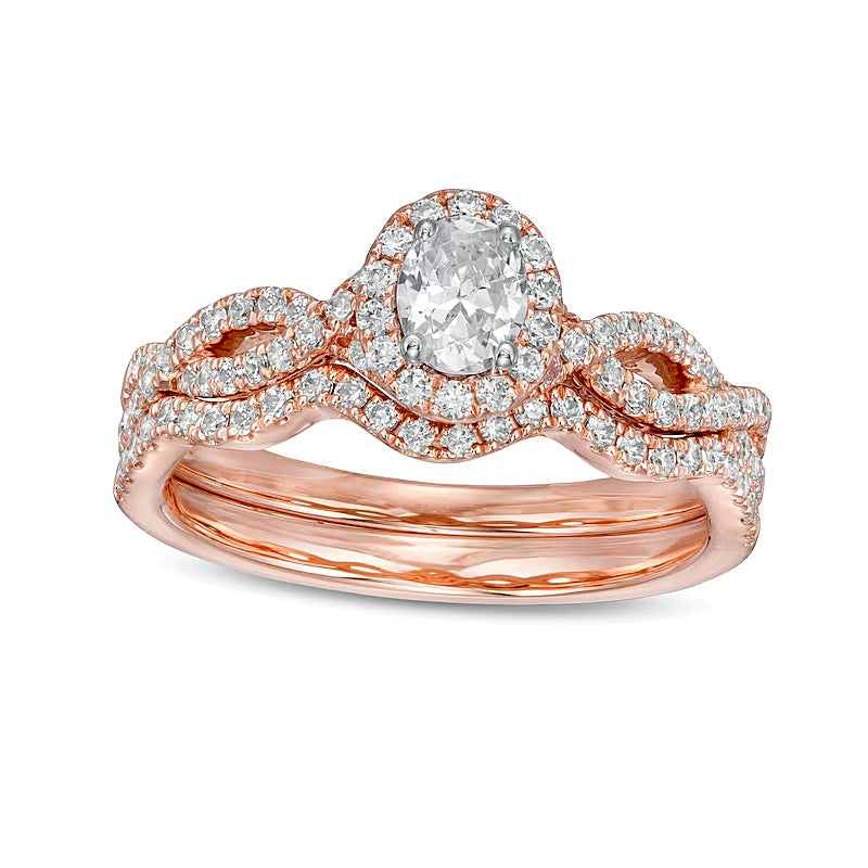 Braut-Set mit ovalem Diamant 1.0 CT. Gesamtgewicht in 14K Roségold (I/I2)