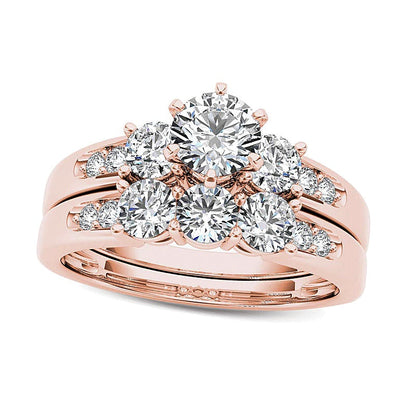 Braut-Set mit Diamanten 1,5 ct. Gesamtgewicht, rund, Dreistein, in 14K Roségold