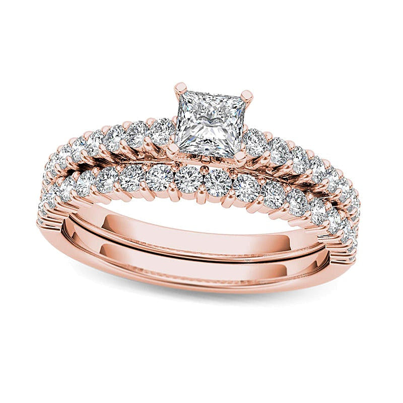 1.0 CT. TW Braut-Set mit Diamanten im Princess- und Rundschliff in 14K Roségold