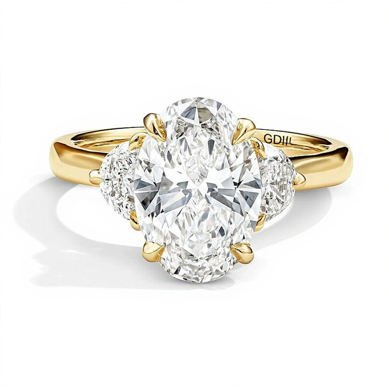 3.63 CT. Gesamtgewicht Oval Labordiamant Dreistein-Verlobungsring in 14K Gelbgold (F/VS2)