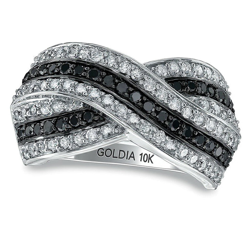 1.0 ct. Gesamtgewicht Ring mit behandelten schwarzen und weißen Diamanten im Crossover-Design in 10K Weißgold