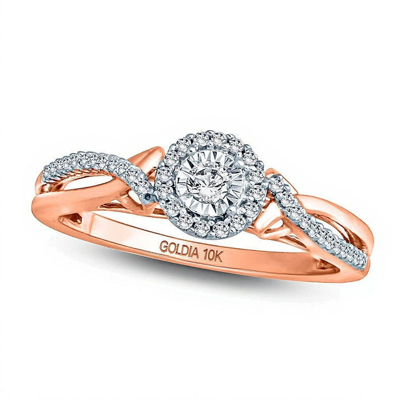Freundschaftsring mit Diamant 0.2 CT. Gesamtgewicht, rundem Rahmen und gedrehter Ringschiene in 10K Roségold