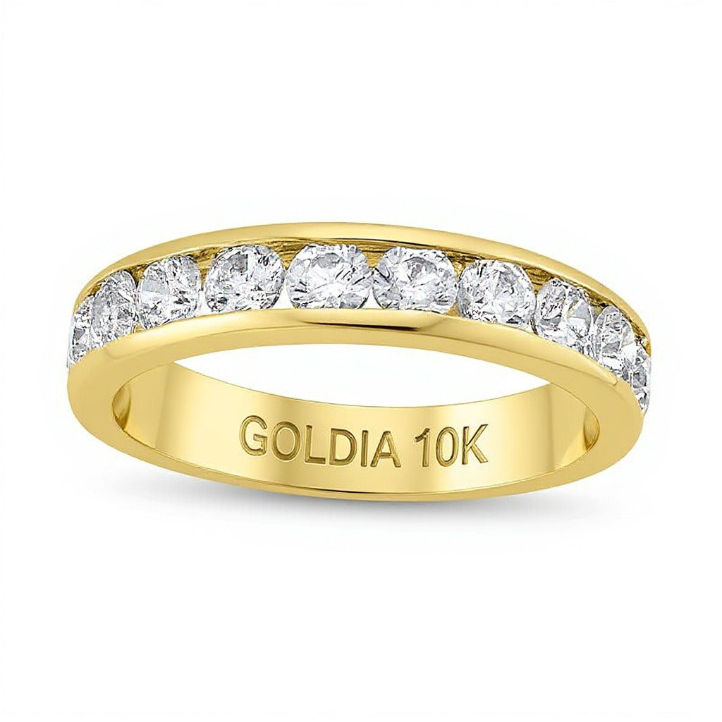 Ring mit Diamanten im rund-Schliff 1.25 ct. Gesamtgewicht, kanalgefasst, in 10K Gelbgold (I/I2)