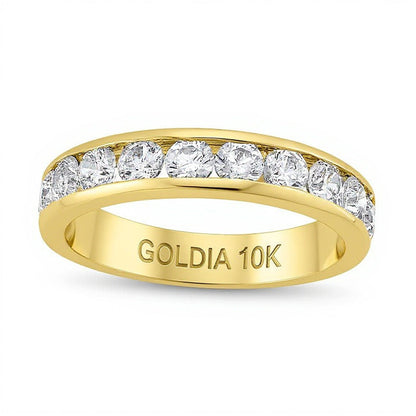 Ring mit Diamanten im rund-Schliff 1.25 ct. Gesamtgewicht, kanalgefasst, in 10K Gelbgold (I/I2)