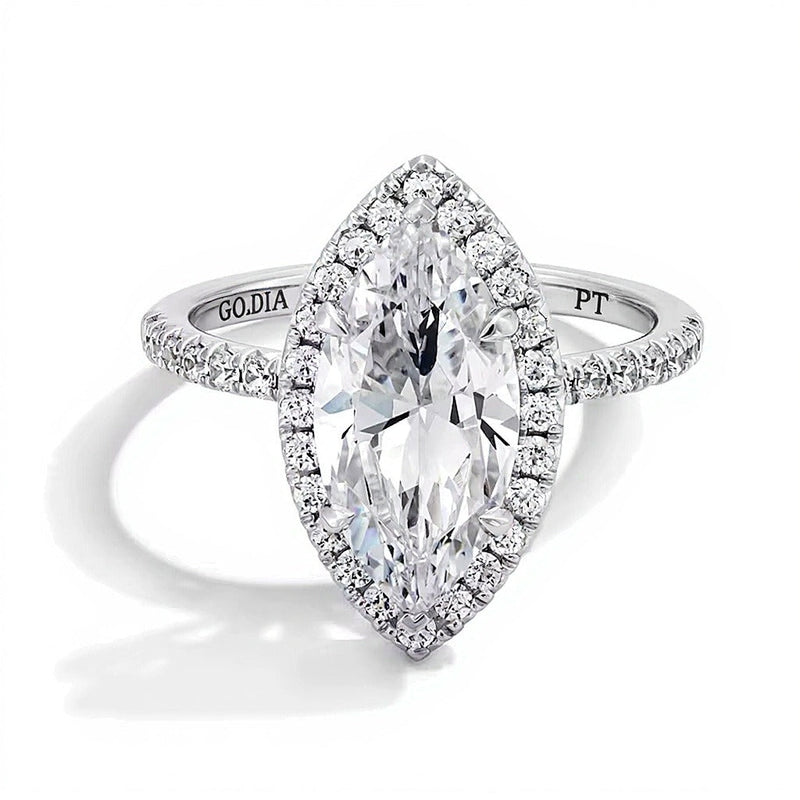 3.5 CT. Gesamtgewicht Verlobungsring Halo mit Labordiamanten im Marquise- und Rundschliff in Platin (F/VS2)