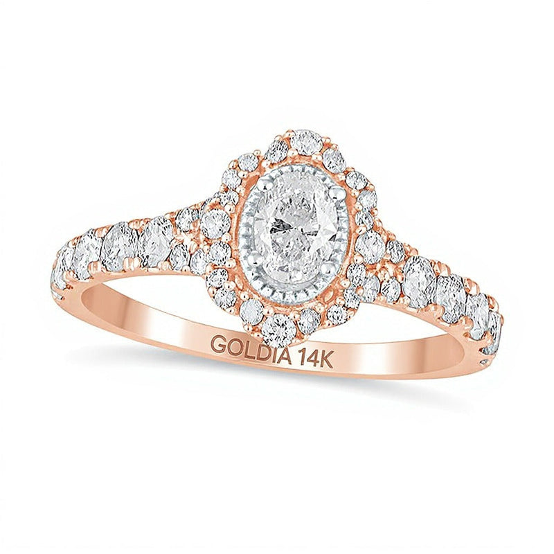 1.0 CT. TW Verlobungsring im Vintage-Stil mit ovalem Diamant und Halo in 14K Roségold
