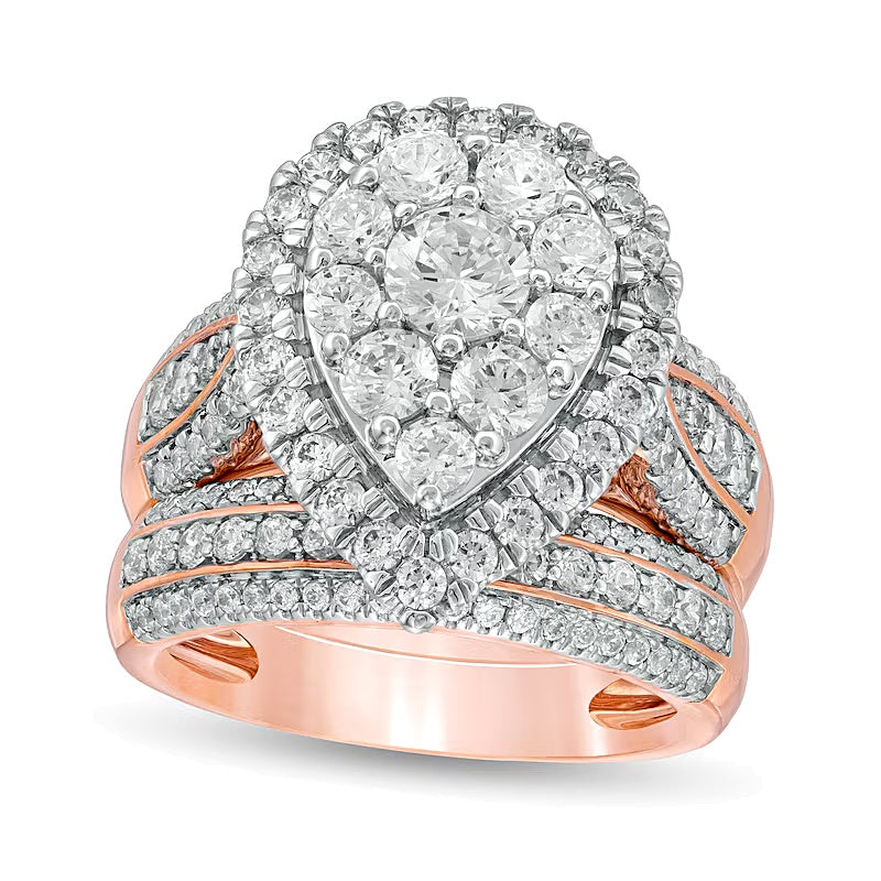 Braut-Set mit Diamanten im Tropfen- und Rundschliff, mehrreihig, 2.5 ct. Gesamtgewicht, in 10K Roségold