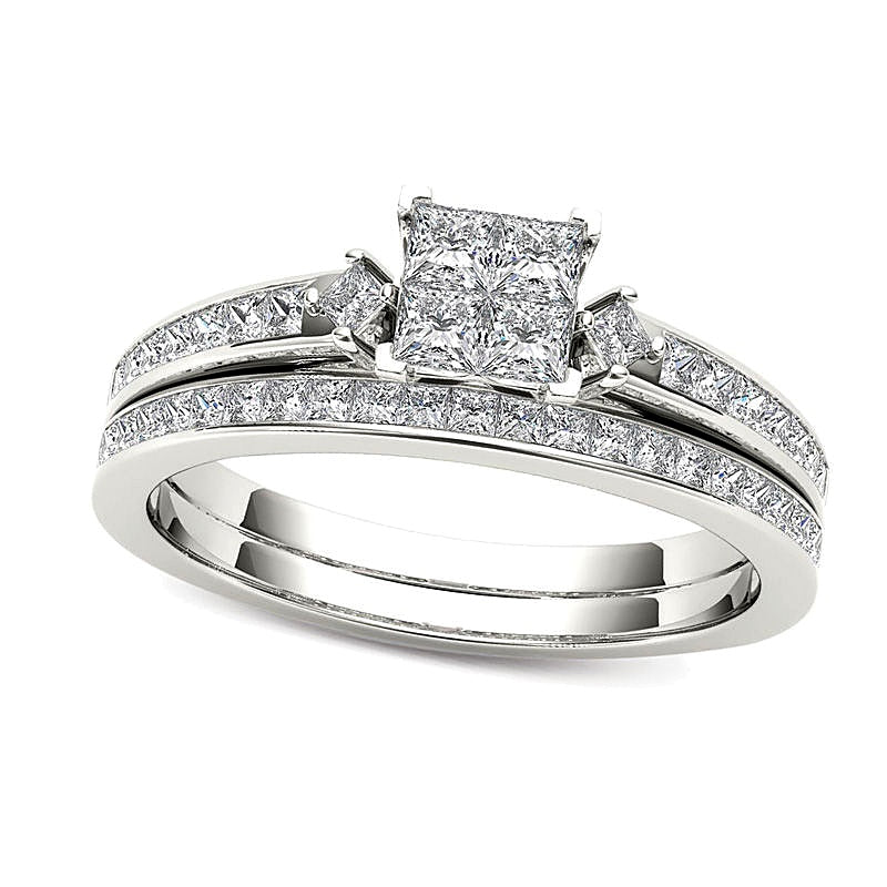 Braut-Set mit Princess-Diamanten 1.0 ct. Gesamtgewicht in 14K Weißgold