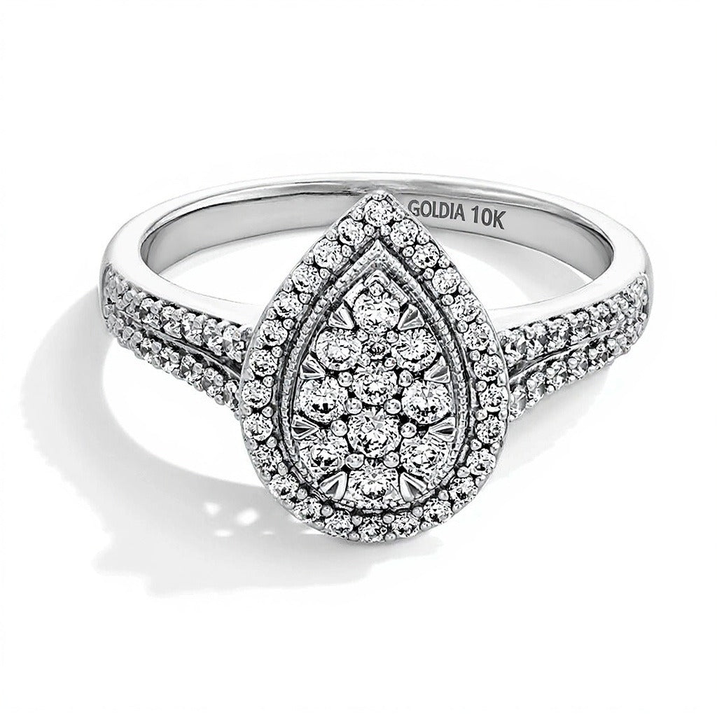 0.5 CT. Gesamtgewicht tropfenförmiger Multi-Stone Verlobungsring mit Diamanten in 10K Weißgold