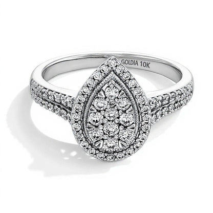 0.5 CT. Gesamtgewicht tropfenförmiger Multi-Stone Verlobungsring mit Diamanten in 10K Weißgold