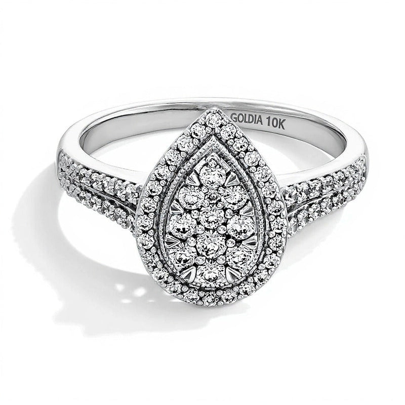 0.5 CT. Gesamtgewicht tropfenförmiger Multi-Stone Verlobungsring mit Diamanten in 10K Weißgold