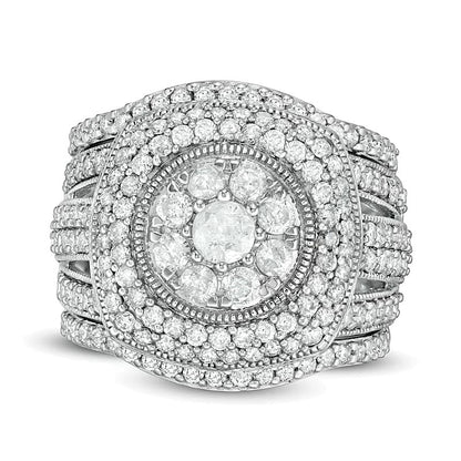 2.25 ct. Gesamtgewicht Komposit-Diamant Brautset im Vintage-Stil, mehrreihig mit Kissenschliff-Rahmen in 10K Weißgold