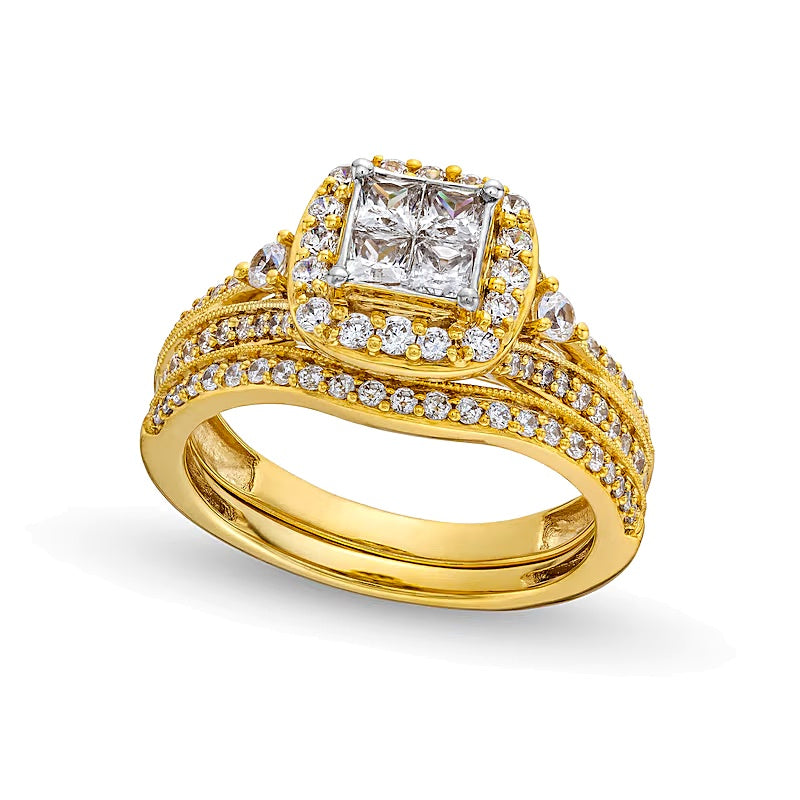 Braut-Set mit Diamanten im Princess- und Rundschliff in 10K Gelbgold, 1.0 ct. Gesamtgewicht