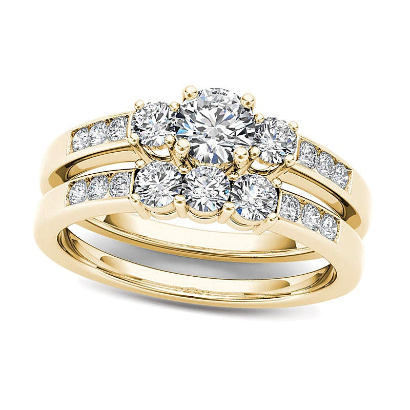 1.0 ct. Gesamtgewicht Diamant Dreistein-Brautset in 14K Gelbgold
