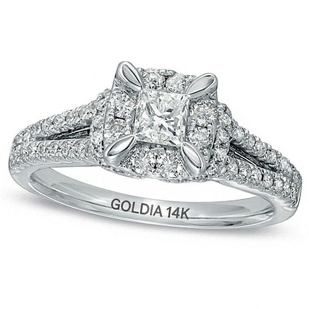 1.0 CT. Gesamtgewicht Diamant-Verlobungsring im Vintage-Stil mit Princess- und rundem Schliff in 14K Weißgold