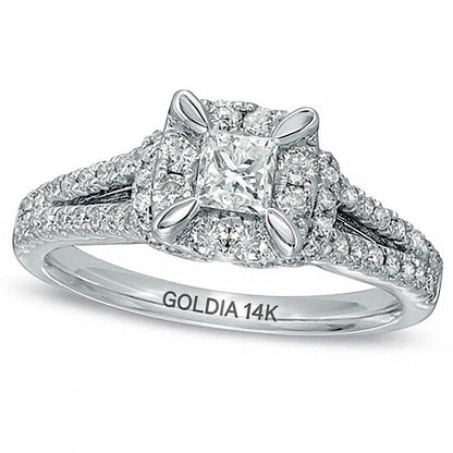 1.0 CT. Gesamtgewicht Diamant-Verlobungsring im Vintage-Stil mit Princess- und rundem Schliff in 14K Weißgold