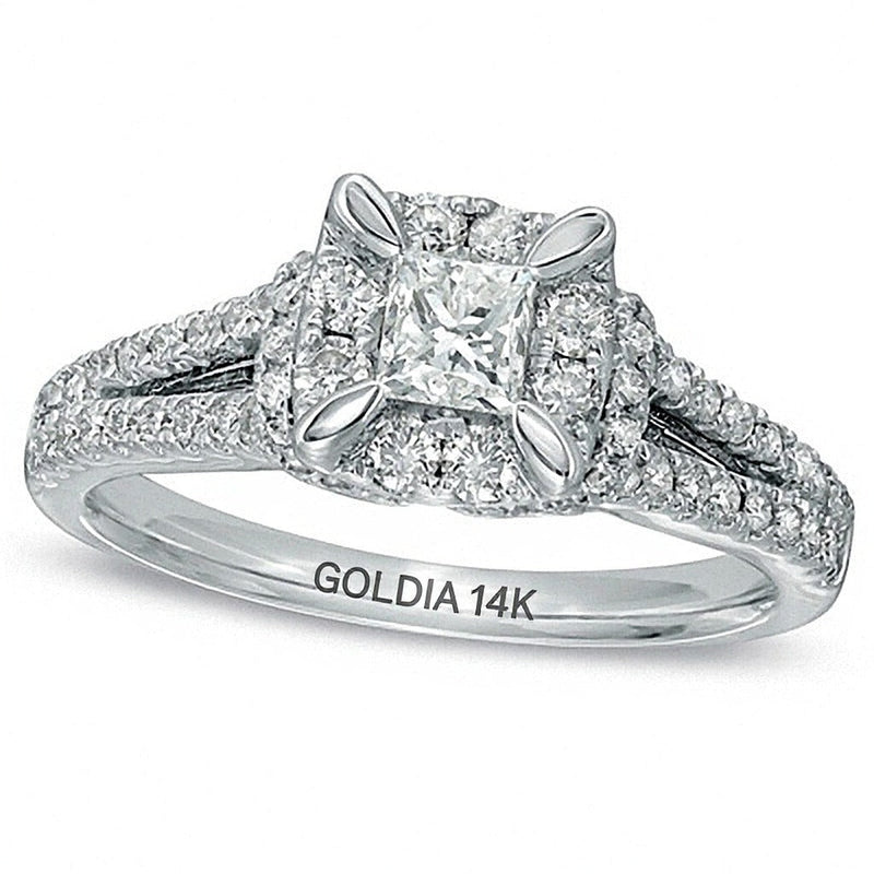1.0 CT. Gesamtgewicht Diamant-Verlobungsring im Vintage-Stil mit Princess- und rundem Schliff in 14K Weißgold