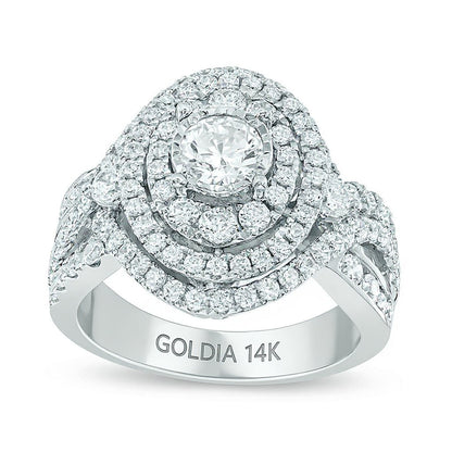 Verlobungsring mit Halo 2.0 ct. Gesamtgewicht Diamanten rund und oval in 14K Weißgold