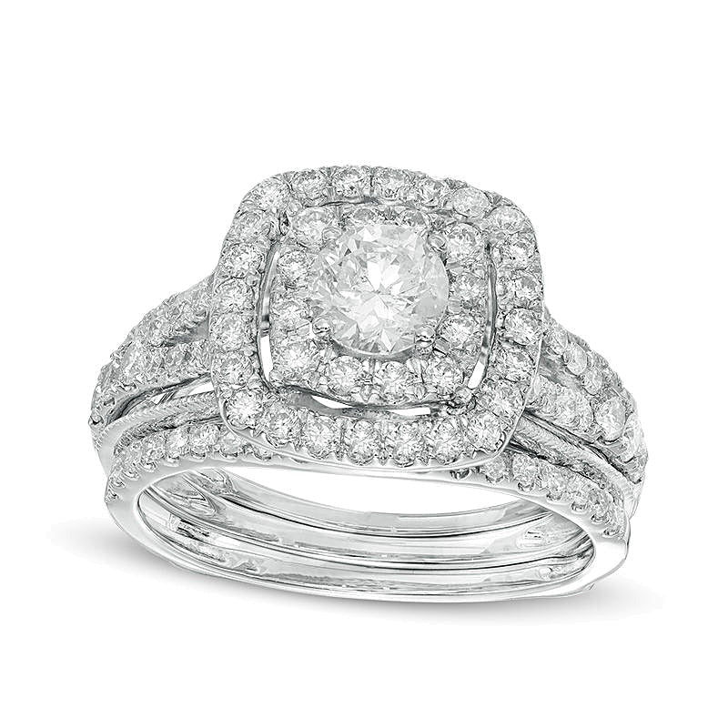 Braut-Set mit Diamanten, rund und quadratisch, 1.5 ct. Gesamtgewicht, in 14K Weißgold