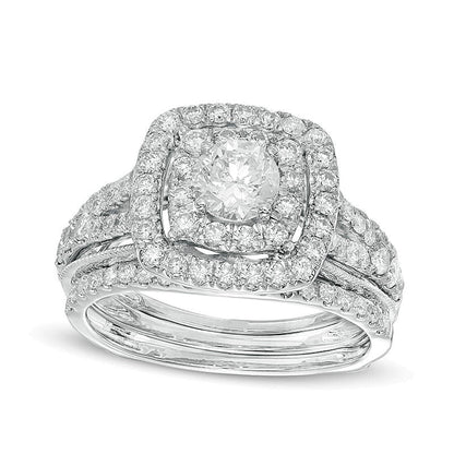 Braut-Set mit Diamanten, rund und quadratisch, 1.5 ct. Gesamtgewicht, in 14K Weißgold