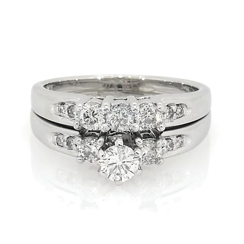 Diamant-Brautset Dreistein 2.0 ct. Gesamtgewicht in 14K Weißgold