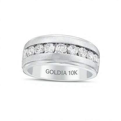 Ehering mit 1.5 ct. Gesamtgewicht Diamanten, neun Steine, in 10K Weißgold