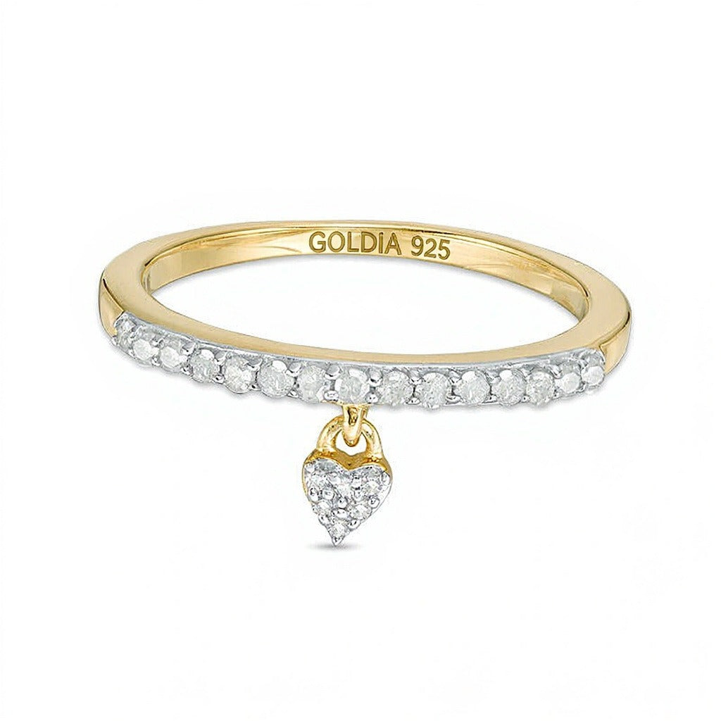 0.2 ct. Gesamtgewicht Diamant Herz-Charm Ring aus 14K Gelbgold mit Herz und rund geschliffenen weißen Diamanten für Damen