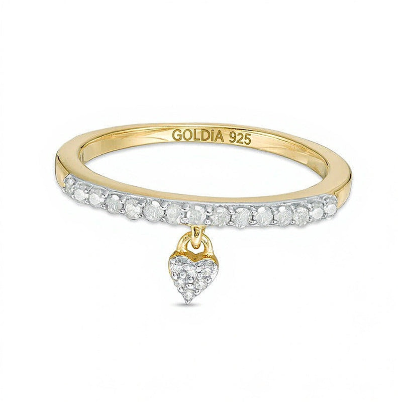 0.2 ct. Gesamtgewicht Diamant Herz-Charm Ring aus 14K Gelbgold mit Herz und rund geschliffenen weißen Diamanten für Damen