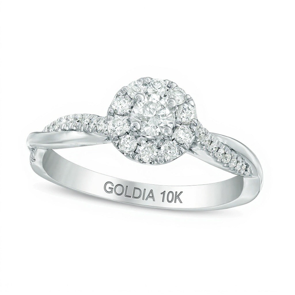 0.38 ct. Gesamtgewicht Diamant Halo Verlobungsring mit Twist in 10K Weißgold