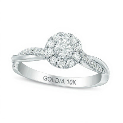 0.38 ct. Gesamtgewicht Diamant Halo Verlobungsring mit Twist in 10K Weißgold