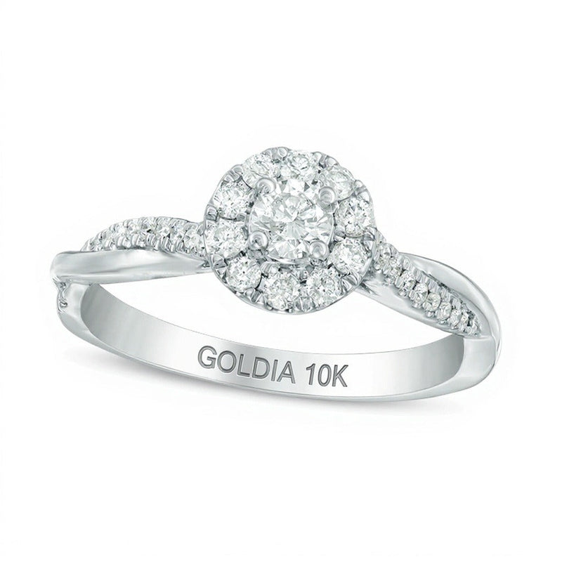 0.38 ct. Gesamtgewicht Diamant Halo Verlobungsring mit Twist in 10K Weißgold