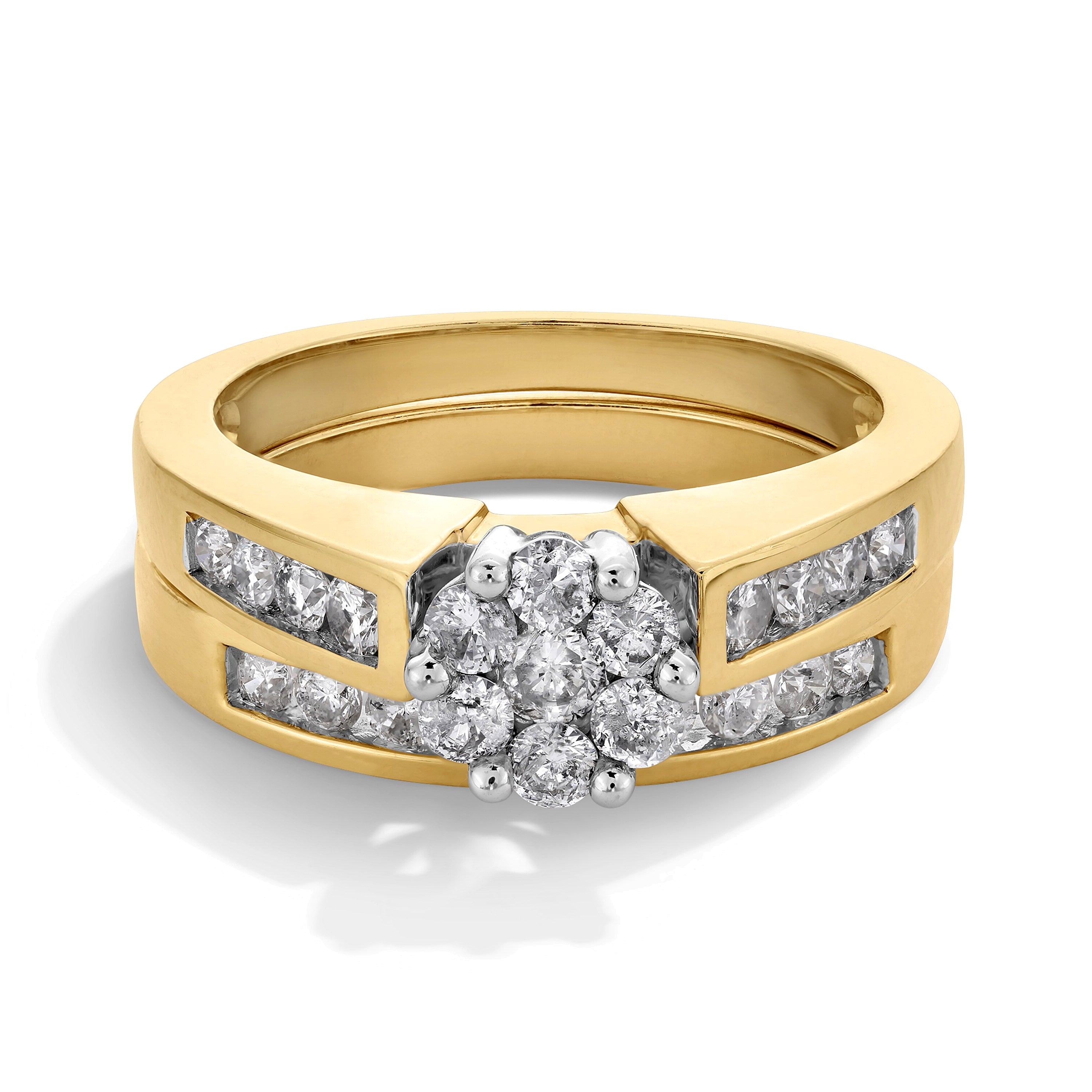 Blüten-Brautset mit Diamanten 1.0 ct. Gesamtgewicht in 10K Gelbgold