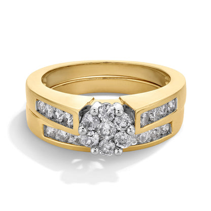 Blüten-Brautset mit Diamanten 1.0 ct. Gesamtgewicht in 10K Gelbgold
