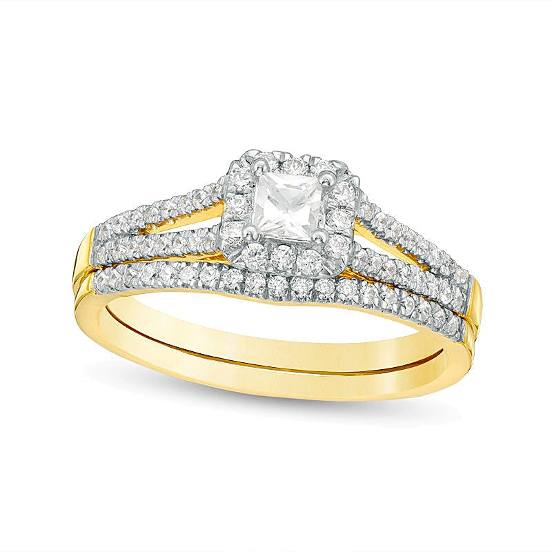 0.33 ct. Gesamtgewicht Brautset mit Diamanten im Princess- und Rundschliff in 10K Gelbgold