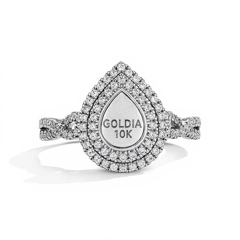 0,5 ct. Gesamtgewicht Multi-Diamant Verlobungsring mit doppeltem Rahmen in 10K Weißgold