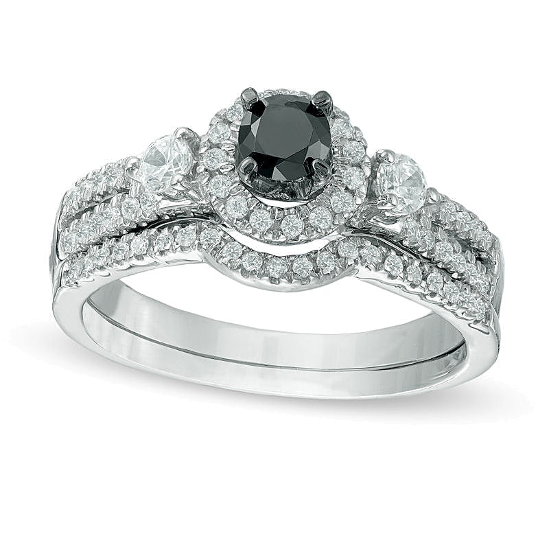 0,63 ct. Gesamtgewicht Braut-Set mit behandelten schwarzen und weißen Diamanten in 10K Weißgold