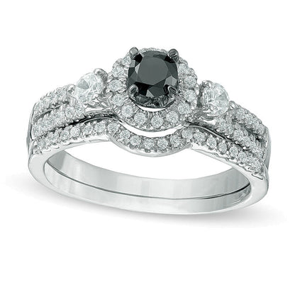 0,63 ct. Gesamtgewicht Braut-Set mit behandelten schwarzen und weißen Diamanten in 10K Weißgold