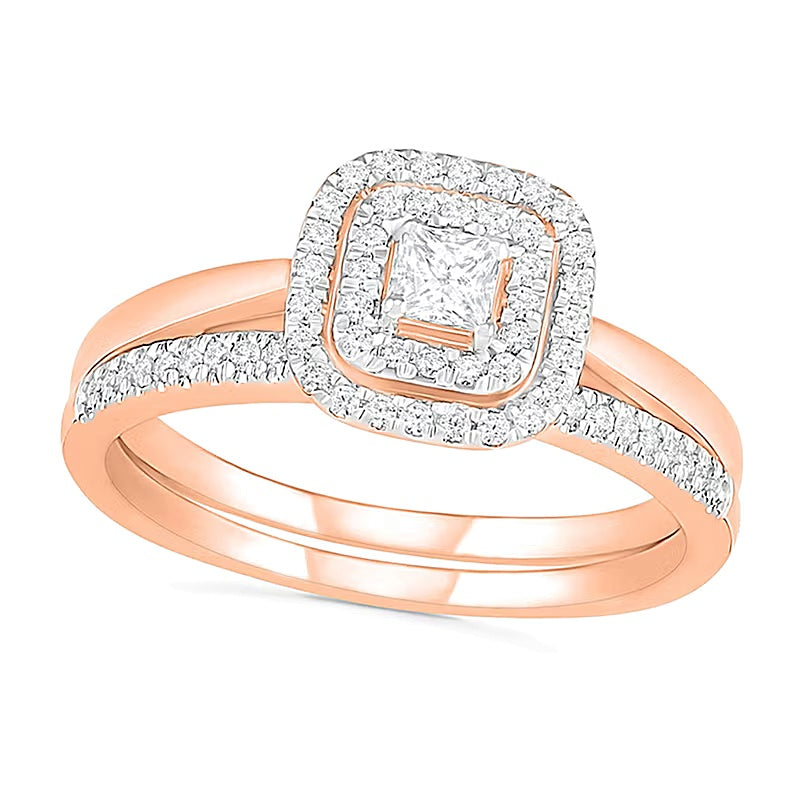 Braut-Set mit Diamanten im Princess-, Rund- und Kissenschliff, 0.38 ct. Gesamtgewicht, in 10K Roségold
