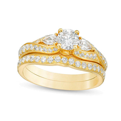 Diamant-Brautset Bypass Dreistein 1.38 ct. Gesamtgewicht in 14K Gelbgold