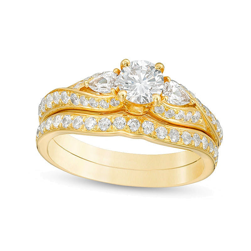 Diamant-Brautset Bypass Dreistein 1.38 ct. Gesamtgewicht in 14K Gelbgold