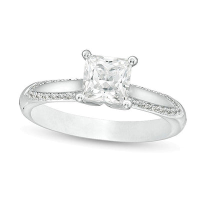 1.13 CT. Gesamtgewicht Solitär mit seitlichem Besatz Verlobungsring mit Diamanten im Princess- und Rundschliff in 14K Weißgold (I/I2)